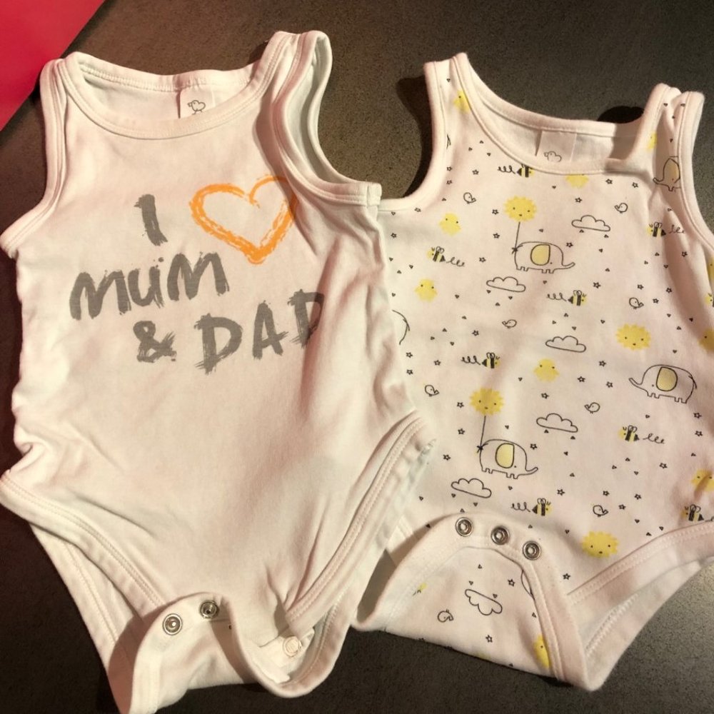 Neutral Sunny Elephant Onesie Tanks 6-9Mos
